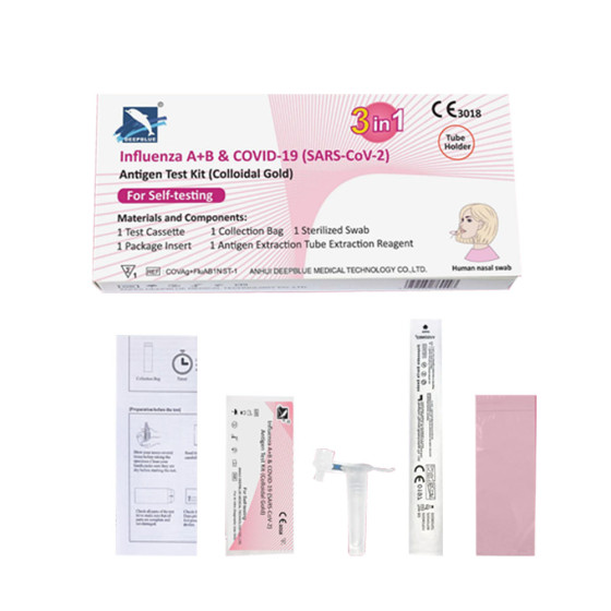 Influenza A+B & COVID-19 (SARS-CoV-2)   Antigen Test Kit (Colloidal Gold)
